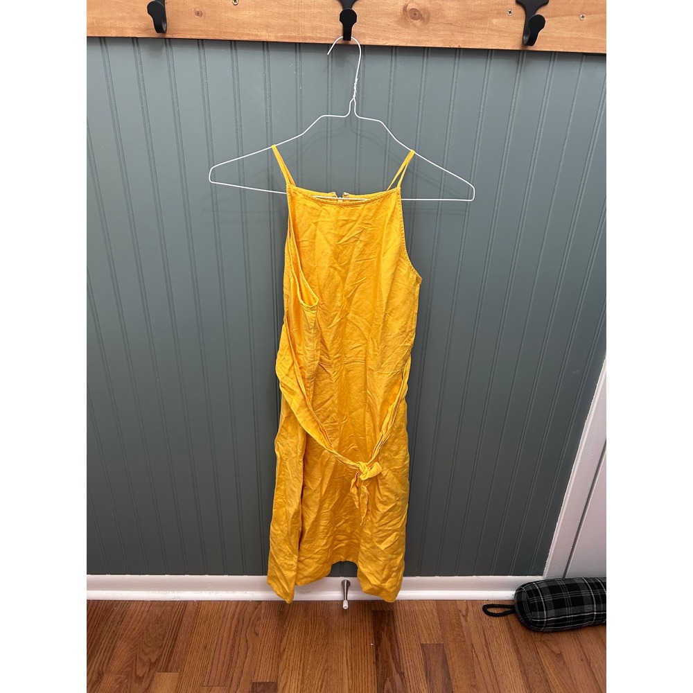 LOFT Petites Yellow Linen Blend High Neck Sleeveless‎ Tie Waist Dress 10P 498036